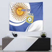 Navy and white Argentina football tapestry featuring sun emblem and Argentina crest.
