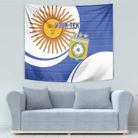 Navy and white Argentina football tapestry with sun emblem and crest, 'YOUR TEXT'.