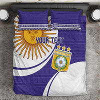 Purple Argentina football bedding set with sun face, YOUR TEXT, and crest