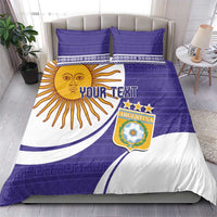 Purple Argentina football bedding set with sun face, YOUR TEXT, crest, and pillowcases