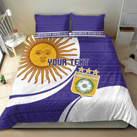 Purple Argentina football bedding set featuring sun face, YOUR TEXT, and Argentina crest