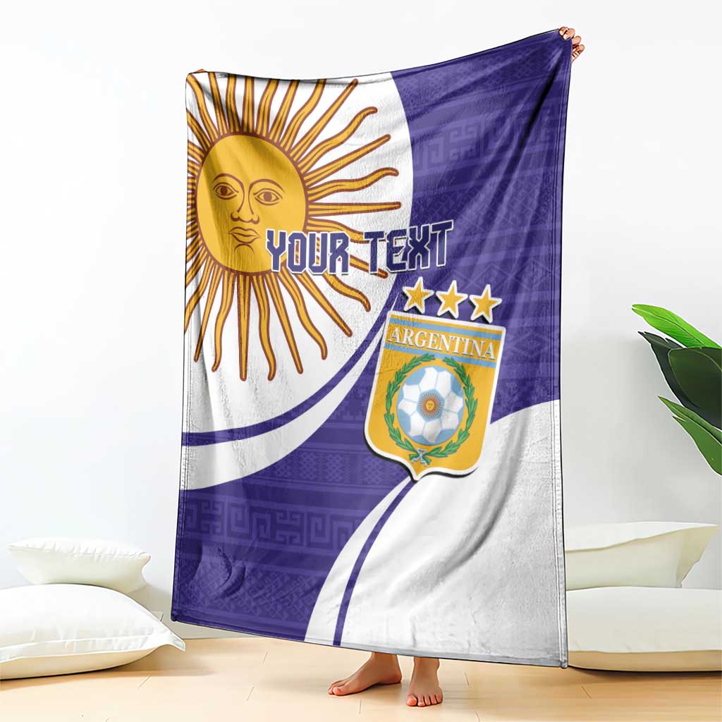 Custom Argentina football blanket in purple and white with sun emblem and crest, Your Text