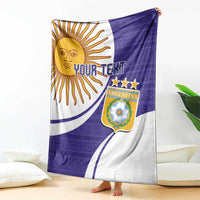 Custom Argentina football blanket in purple and white with sun emblem and crest, Your Text