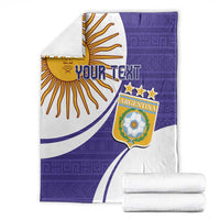 Purple and white Argentina football blanket shown folded, sun emblem and Your Text label