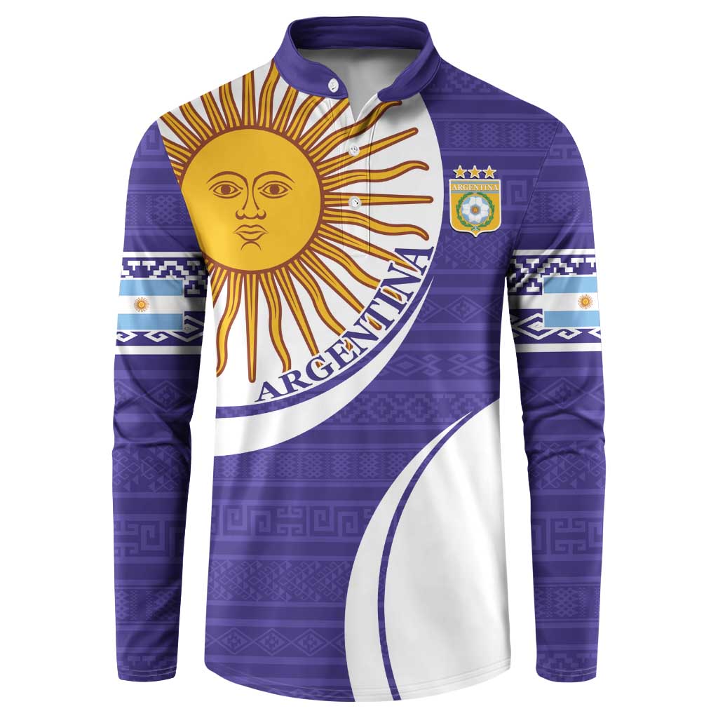 Purple Argentina football sweatshirt with sun face crest and logo patch, full front