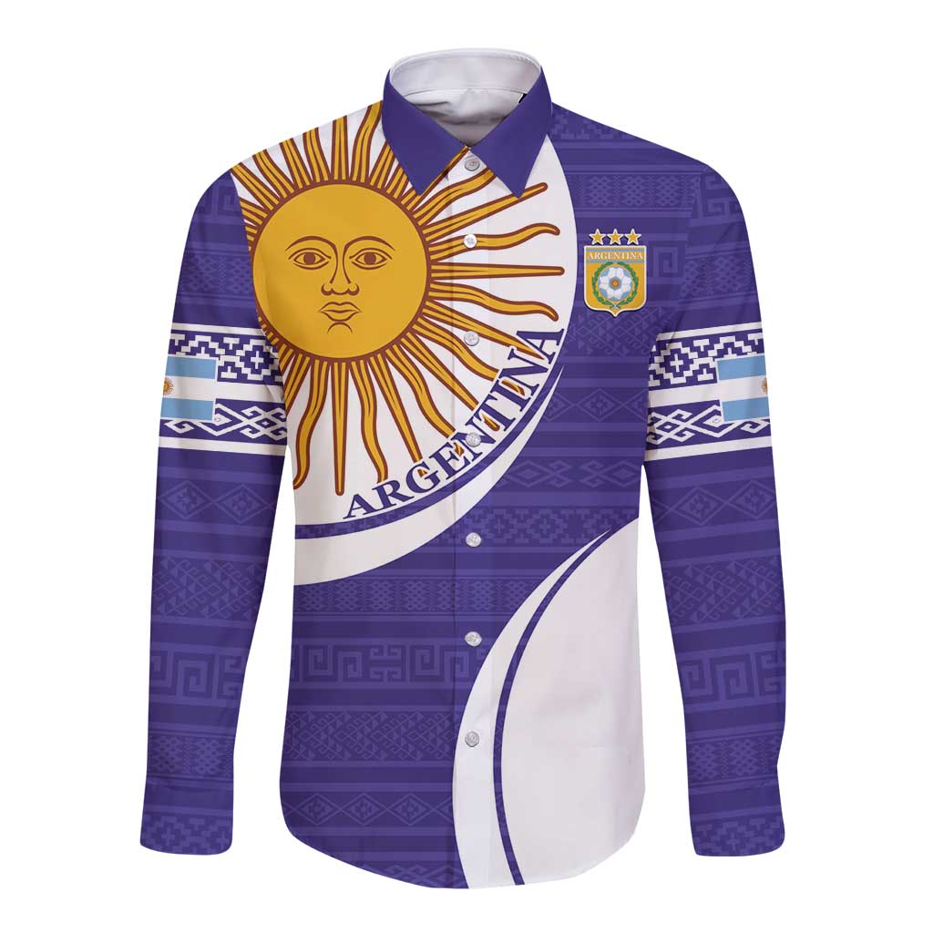 Purple and white long-sleeve button football shirt with sun emblem and team crest