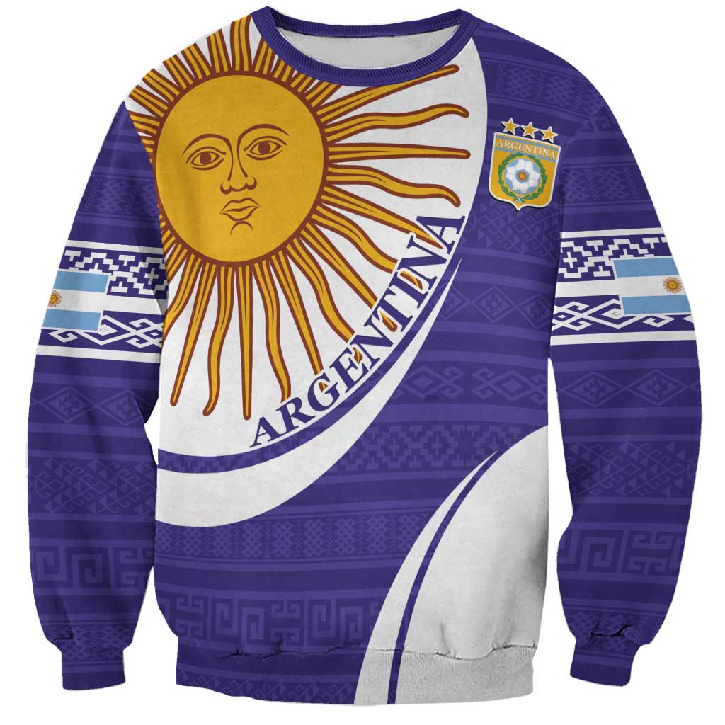 Unisex purple football sweatshirt with sun emblem and Argentina-style flag graphics