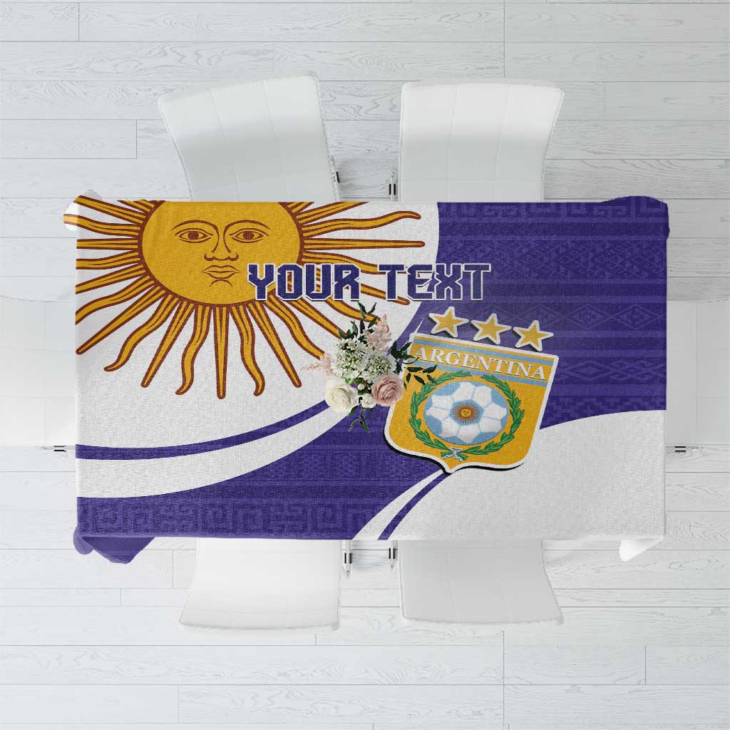 Purple and white Argentina football tablecloth with crest and sun design