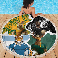 Rugby 2025 Championship Beach Blanket Southern Hemisphere Countries Mascots - Wonder Print Shop