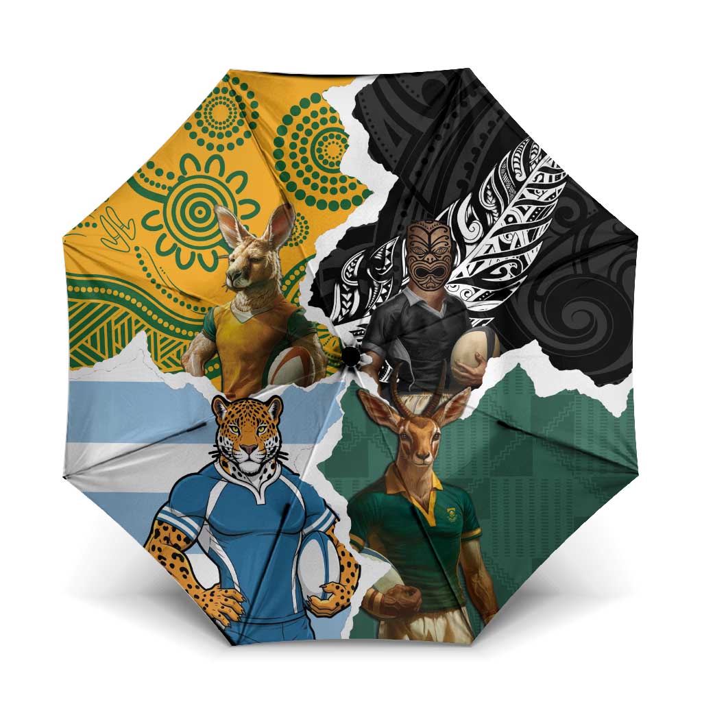 Rugby 2025 Championship Umbrella Southern Hemisphere Countries Mascots - Wonder Print Shop