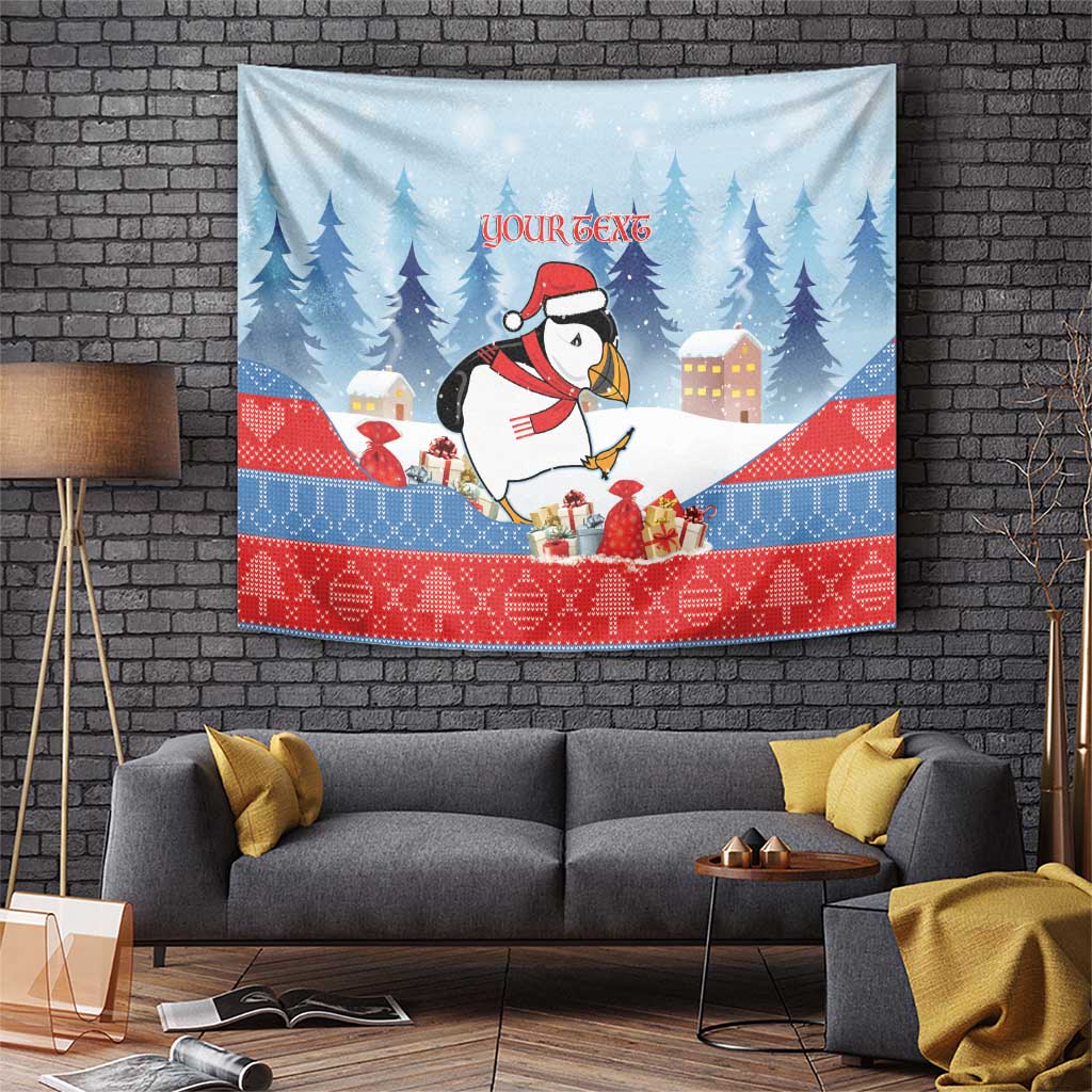 Personalised Puffin Iceland Christmas Tapestry Merry Xmas Winter Vibes - Wonder Print Shop