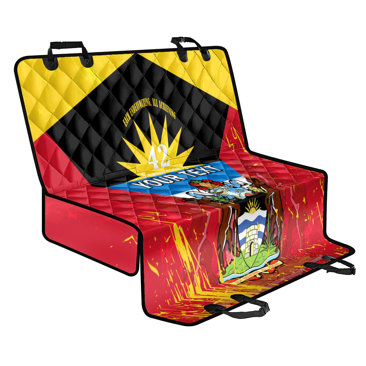 Personalised Antigua And Barbuda Independence Day Back Car Seat Cover 42nd Anniversary Flag Style - Wonder Print Shop