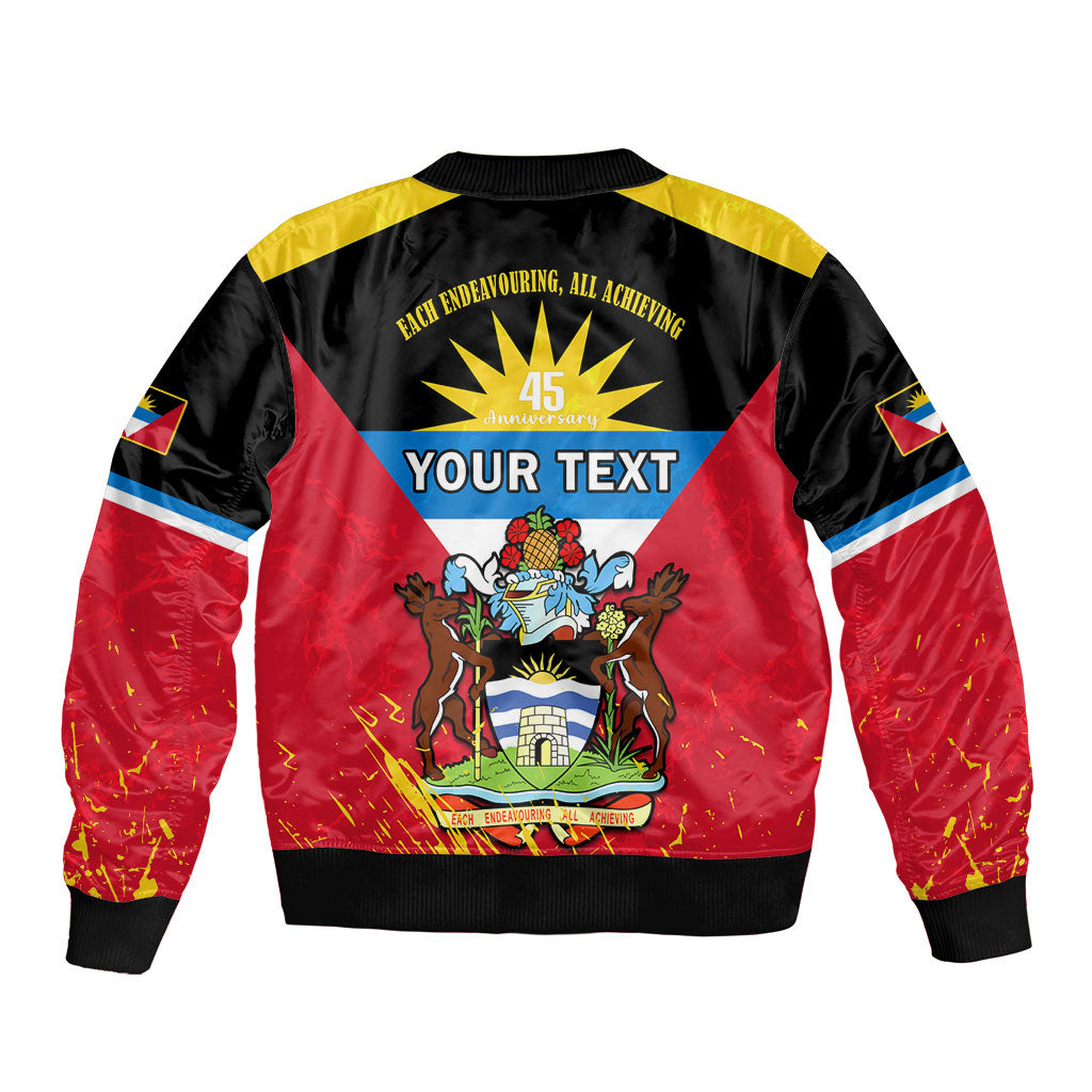 Black and red bomber jacket back with 'YOUR TEXT' and 42 emblem, crest