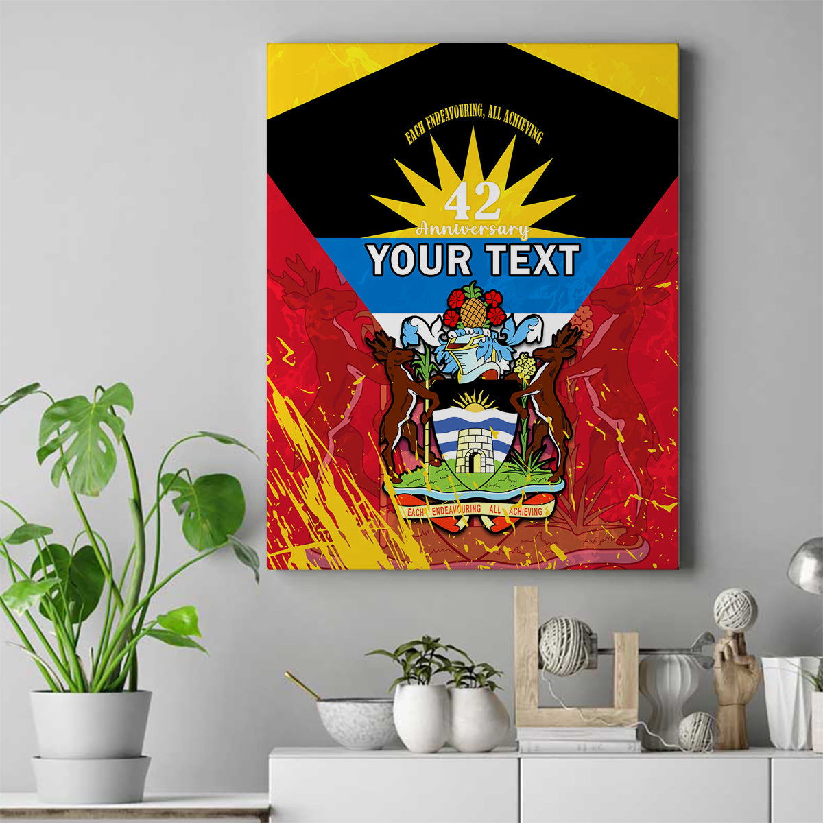 Personalised Antigua And Barbuda Independence Day Canvas Wall Art 42nd Anniversary Flag Style - Wonder Print Shop