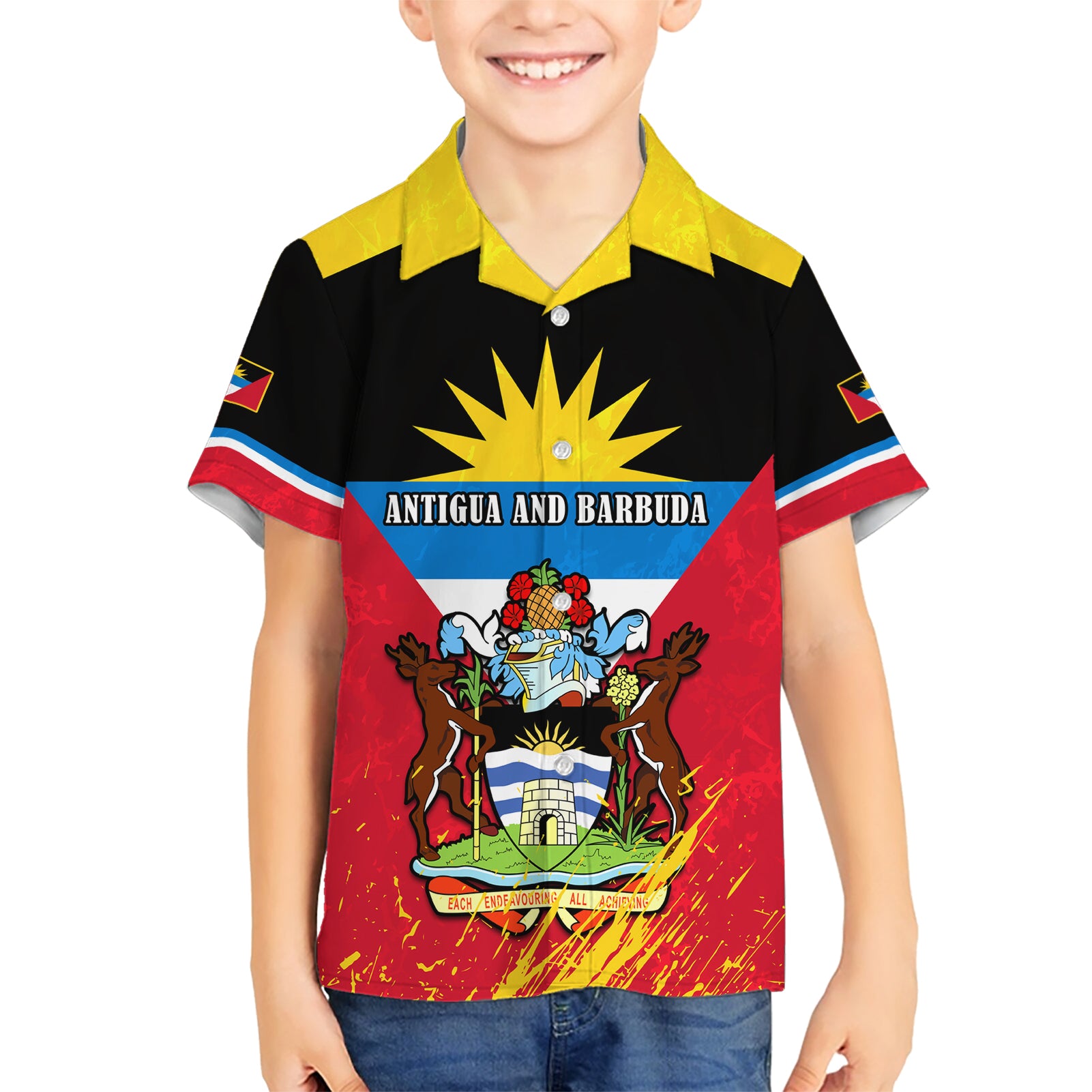 Personalised Antigua And Barbuda Independence Day Kid Hawaiian Shirt 42nd Anniversary Flag Style - Wonder Print Shop