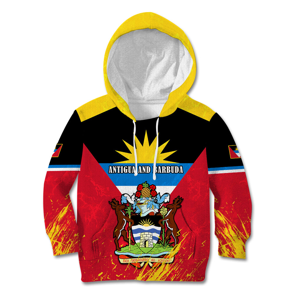 Personalised Antigua And Barbuda Independence Day Kid Hoodie 42nd Anniversary Flag Style - Wonder Print Shop