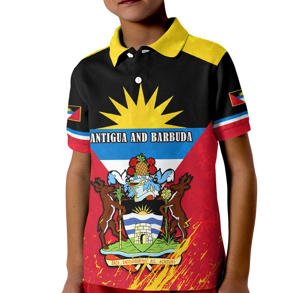 Personalised Antigua And Barbuda Independence Day Kid Polo Shirt 42nd Anniversary Flag Style - Wonder Print Shop