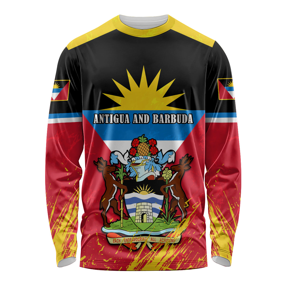 Personalised Antigua And Barbuda Independence Day Long Sleeve Shirt 42nd Anniversary Flag Style - Wonder Print Shop