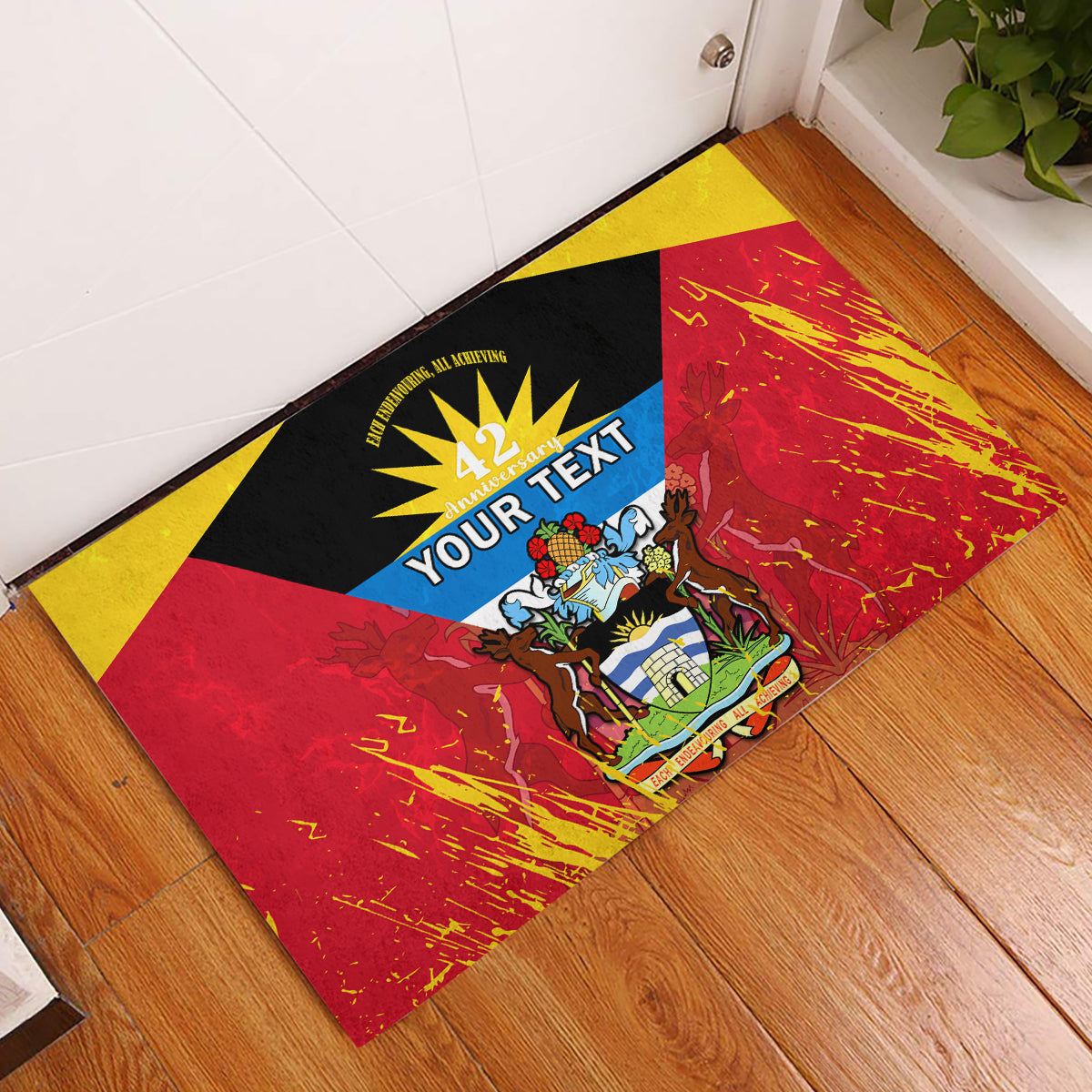 Personalised Antigua And Barbuda Independence Day Rubber Doormat 42nd Anniversary Flag Style - Wonder Print Shop