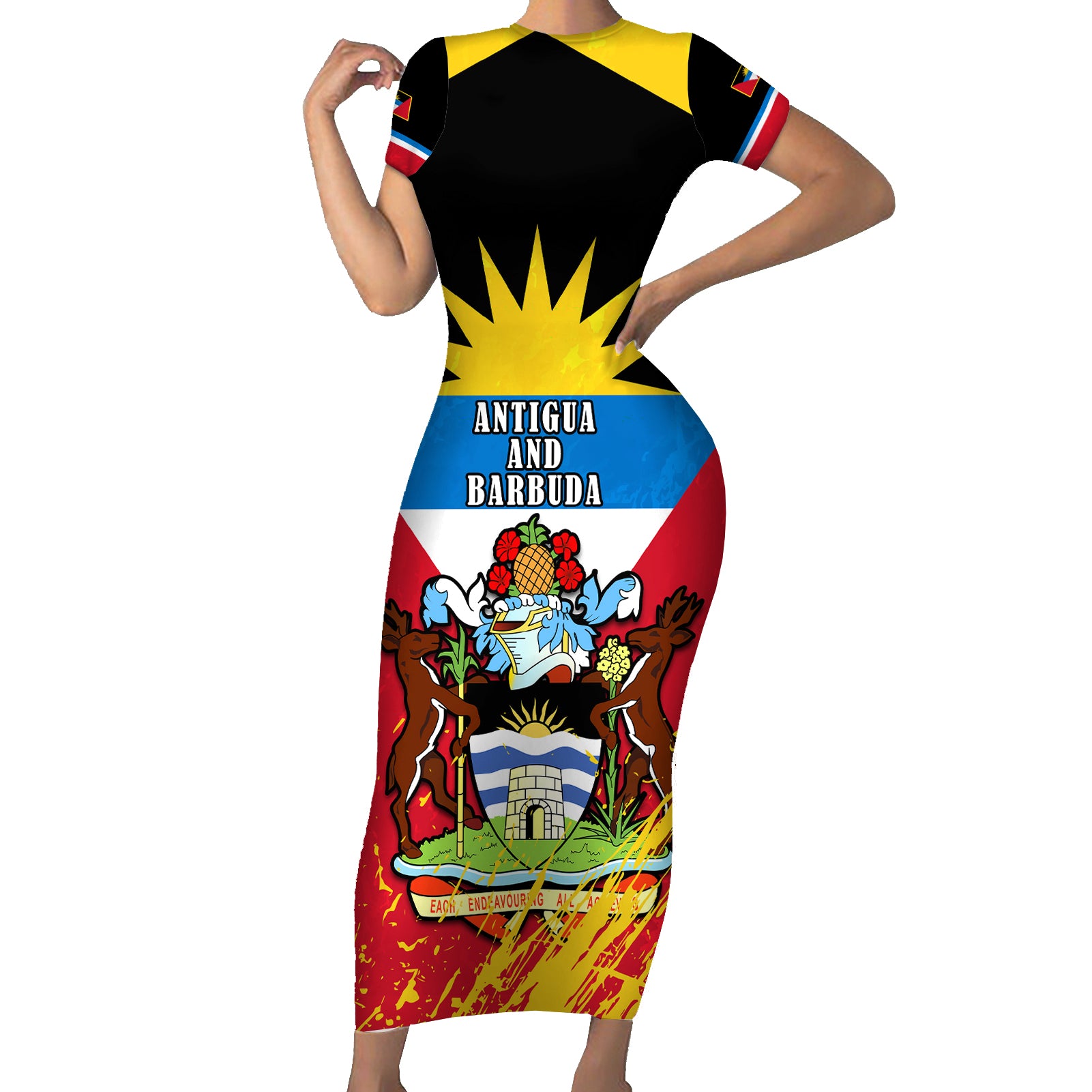 Personalised Antigua And Barbuda Independence Day Short Sleeve Bodycon Dress 42nd Anniversary Flag Style - Wonder Print Shop