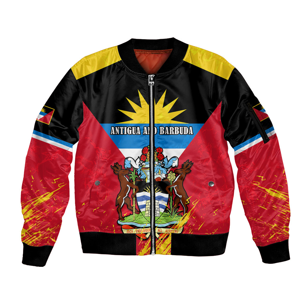 Personalised Antigua And Barbuda Independence Day Sleeve Zip Bomber Jacket 42nd Anniversary Flag Style - Wonder Print Shop