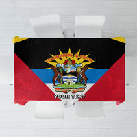 Red Antigua and Barbuda independence-style tablecloth with custom “Your Text”