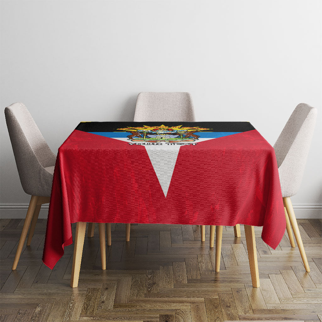 Red Independence Day tablecloth with colorful flag pattern on dining table