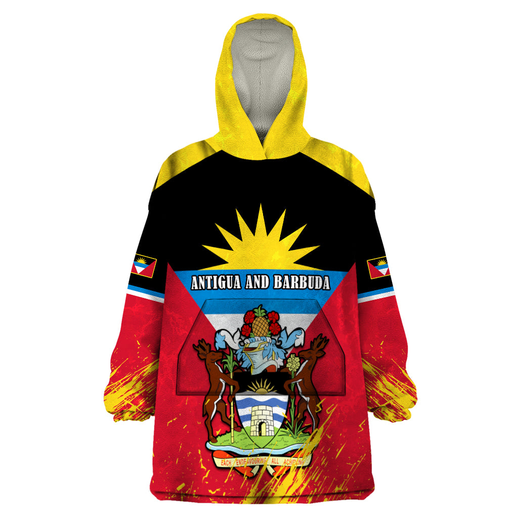 Personalised Antigua And Barbuda Independence Day Wearable Blanket Hoodie 42nd Anniversary Flag Style - Wonder Print Shop