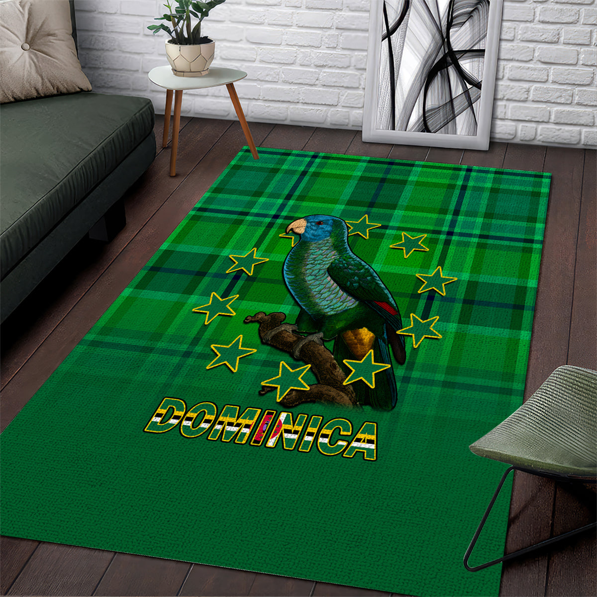 Dominica Independence Day Area Rug Dominik Sisserou Parrot With Madras Pattern - Wonder Print Shop