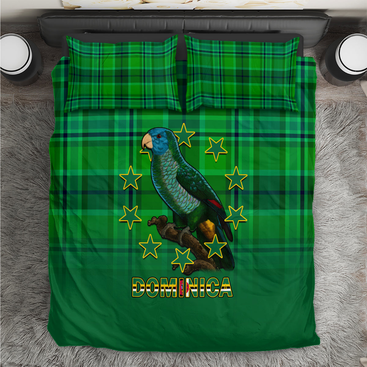 Dominica Independence Day Bedding Set Dominik Sisserou Parrot With Madras Pattern - Wonder Print Shop