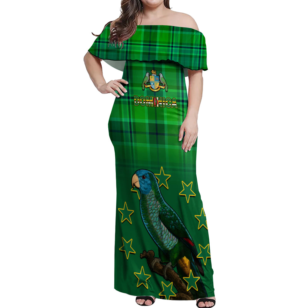 Dominica Independence Day Off Shoulder Maxi Dress Dominik Sisserou Parrot With Madras Pattern - Wonder Print Shop