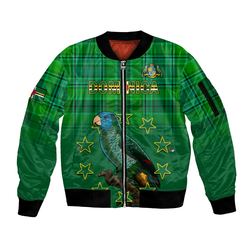 Dominica Independence Day Sleeve Zip Bomber Jacket Dominik Sisserou Parrot With Madras Pattern - Wonder Print Shop