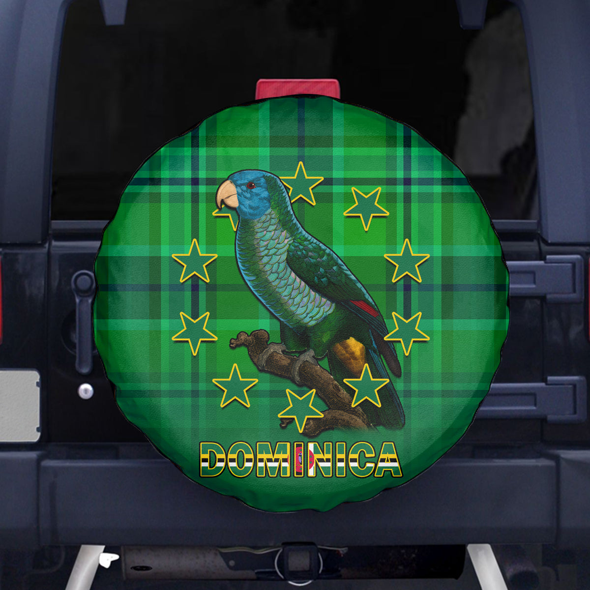 Dominica Independence Day Spare Tire Cover Dominik Sisserou Parrot With Madras Pattern - Wonder Print Shop