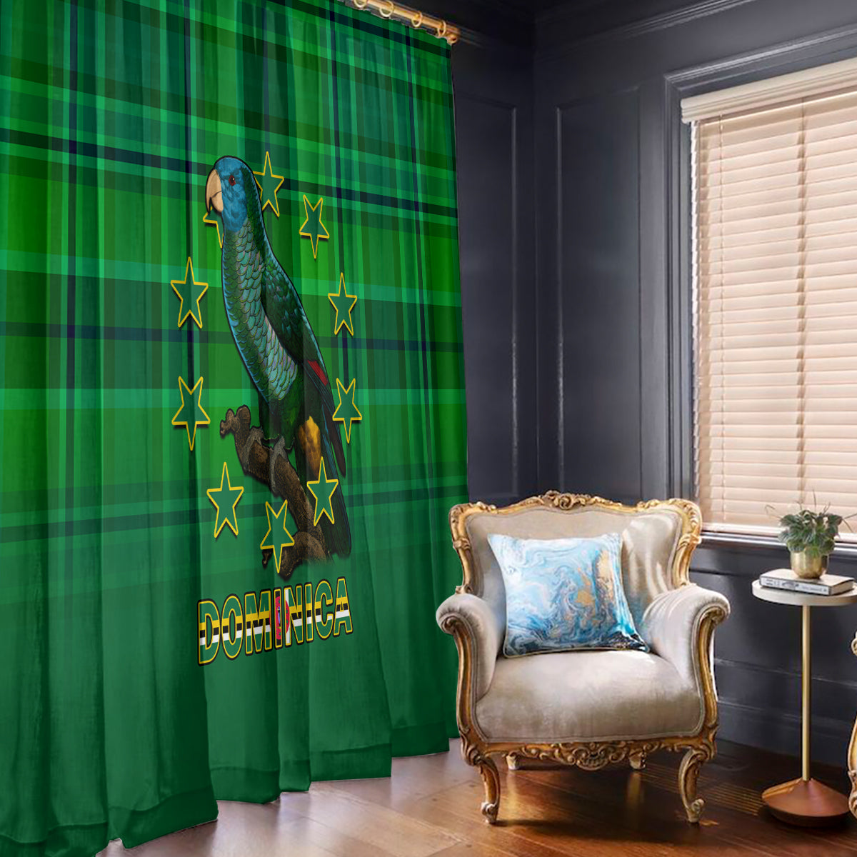 Dominica Independence Day Window Curtain Dominik Sisserou Parrot With Madras Pattern - Wonder Print Shop