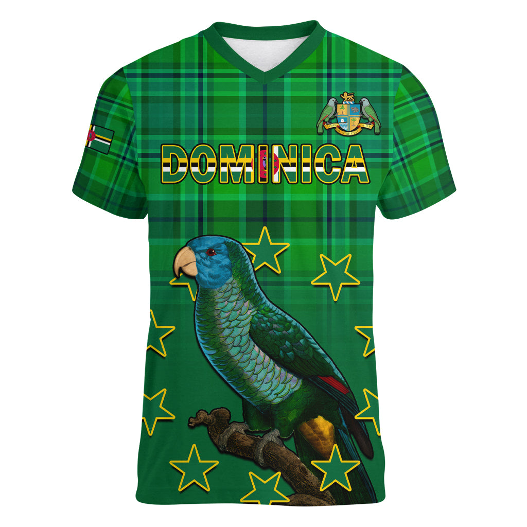 Dominica Independence Day Women V Neck T Shirt Dominik Sisserou Parrot With Madras Pattern - Wonder Print Shop