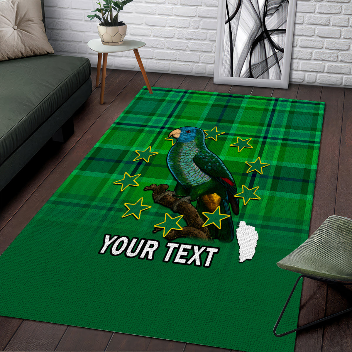 Personalised Dominica Independence Day Area Rug Dominik Sisserou Parrot With Madras Pattern - Wonder Print Shop