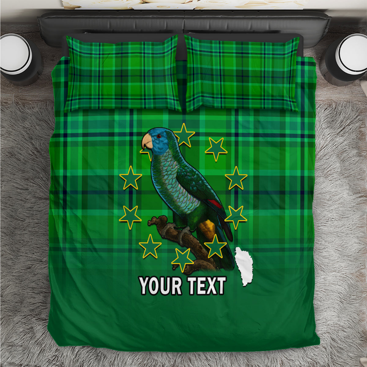 Personalised Dominica Independence Day Bedding Set Dominik Sisserou Parrot With Madras Pattern - Wonder Print Shop