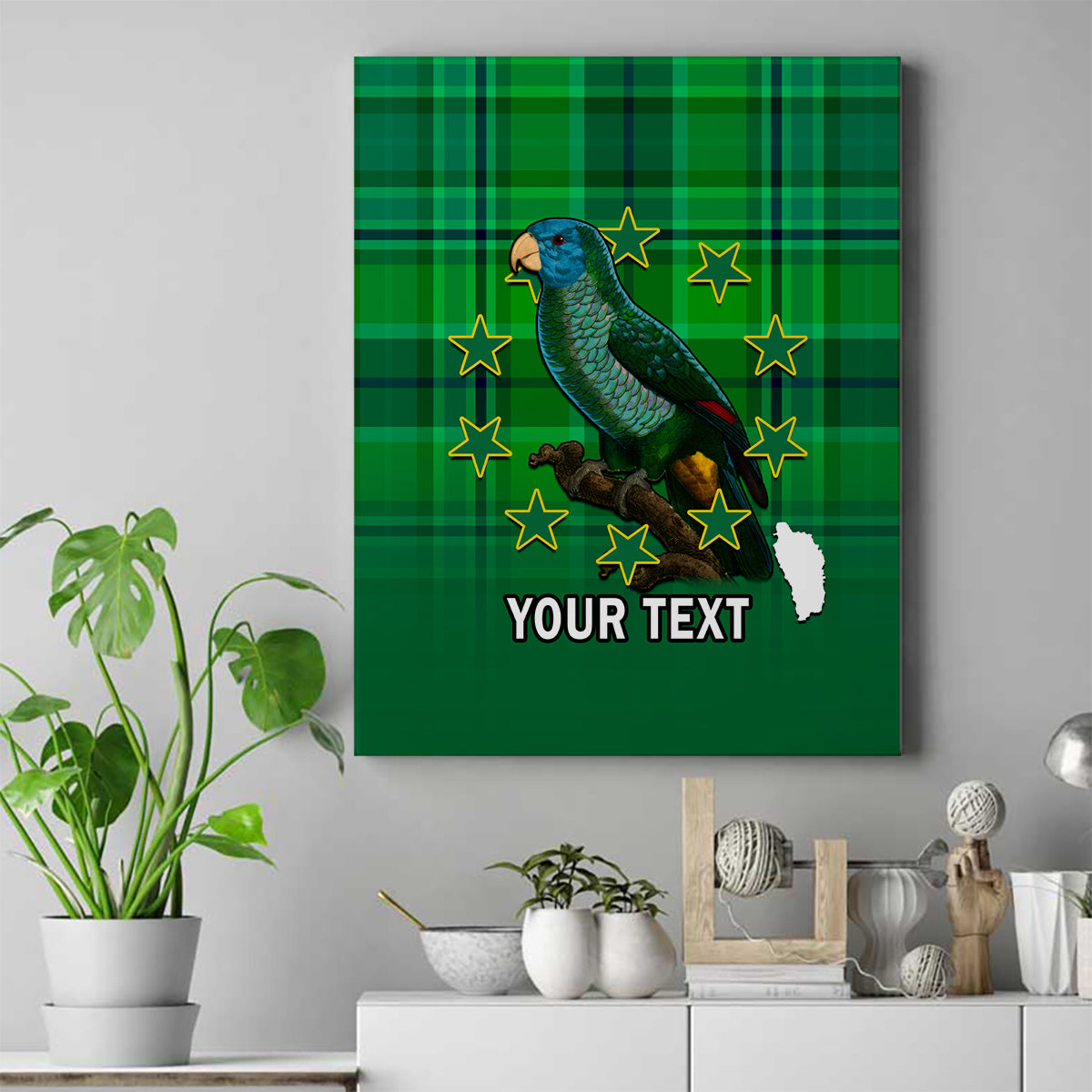 Personalised Dominica Independence Day Canvas Wall Art Dominik Sisserou Parrot With Madras Pattern - Wonder Print Shop