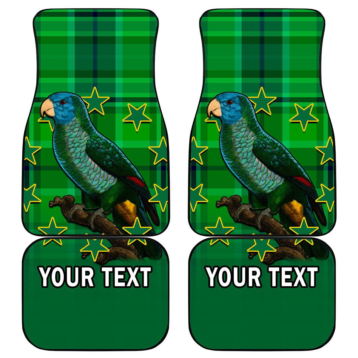 Personalised Dominica Independence Day Car Mats Dominik Sisserou Parrot With Madras Pattern - Wonder Print Shop