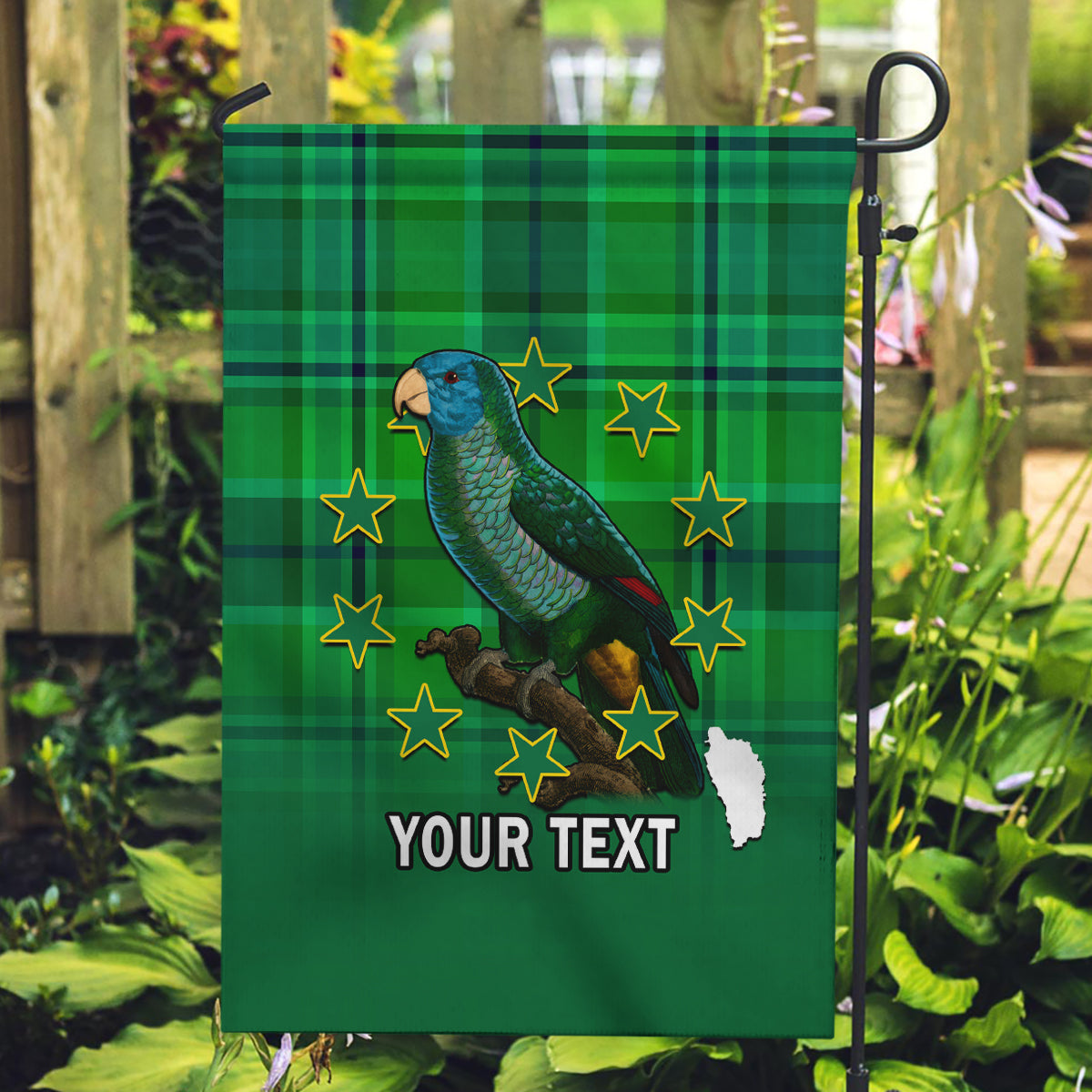 Personalised Dominica Independence Day Garden Flag Dominik Sisserou Parrot With Madras Pattern - Wonder Print Shop