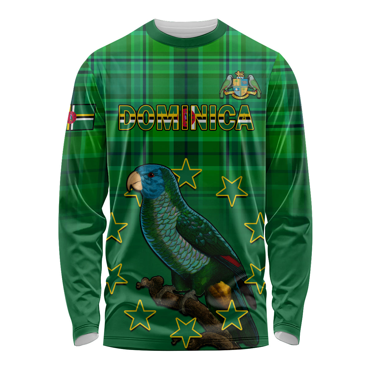 Personalised Dominica Independence Day Long Sleeve Shirt Dominik Sisserou Parrot With Madras Pattern - Wonder Print Shop