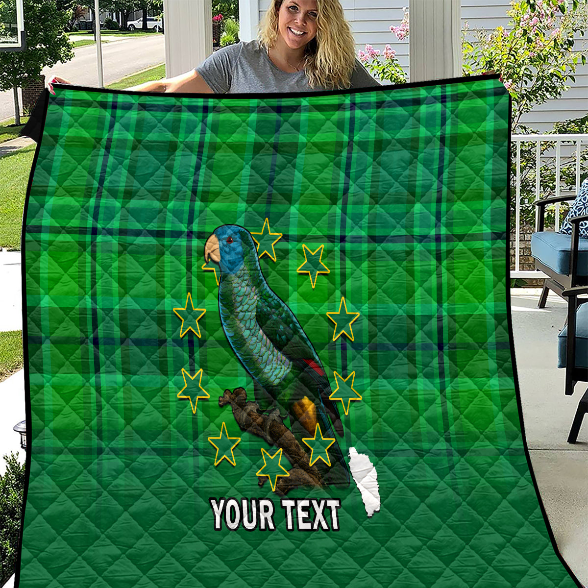 personalised-dominica-independence-day-quilt-dominik-sisserou-parrot-with-madras-pattern