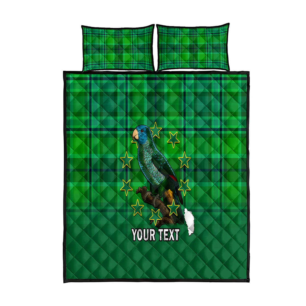 Personalised Dominica Independence Day Quilt Bed Set Dominik Sisserou Parrot With Madras Pattern - Wonder Print Shop