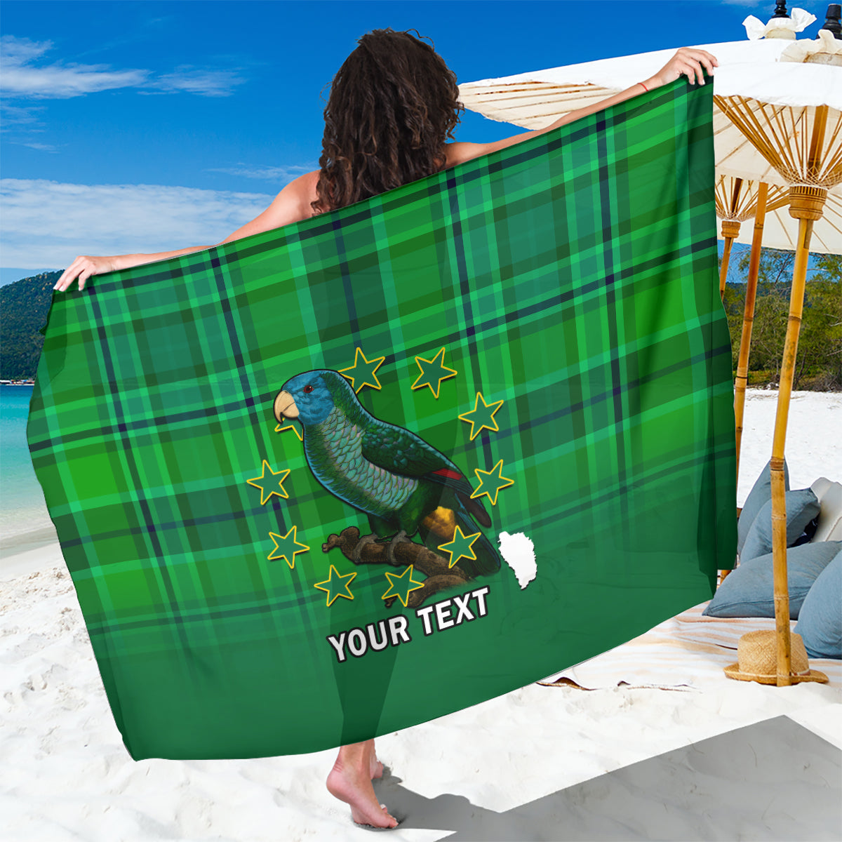 Personalised Dominica Independence Day Sarong Dominik Sisserou Parrot With Madras Pattern - Wonder Print Shop