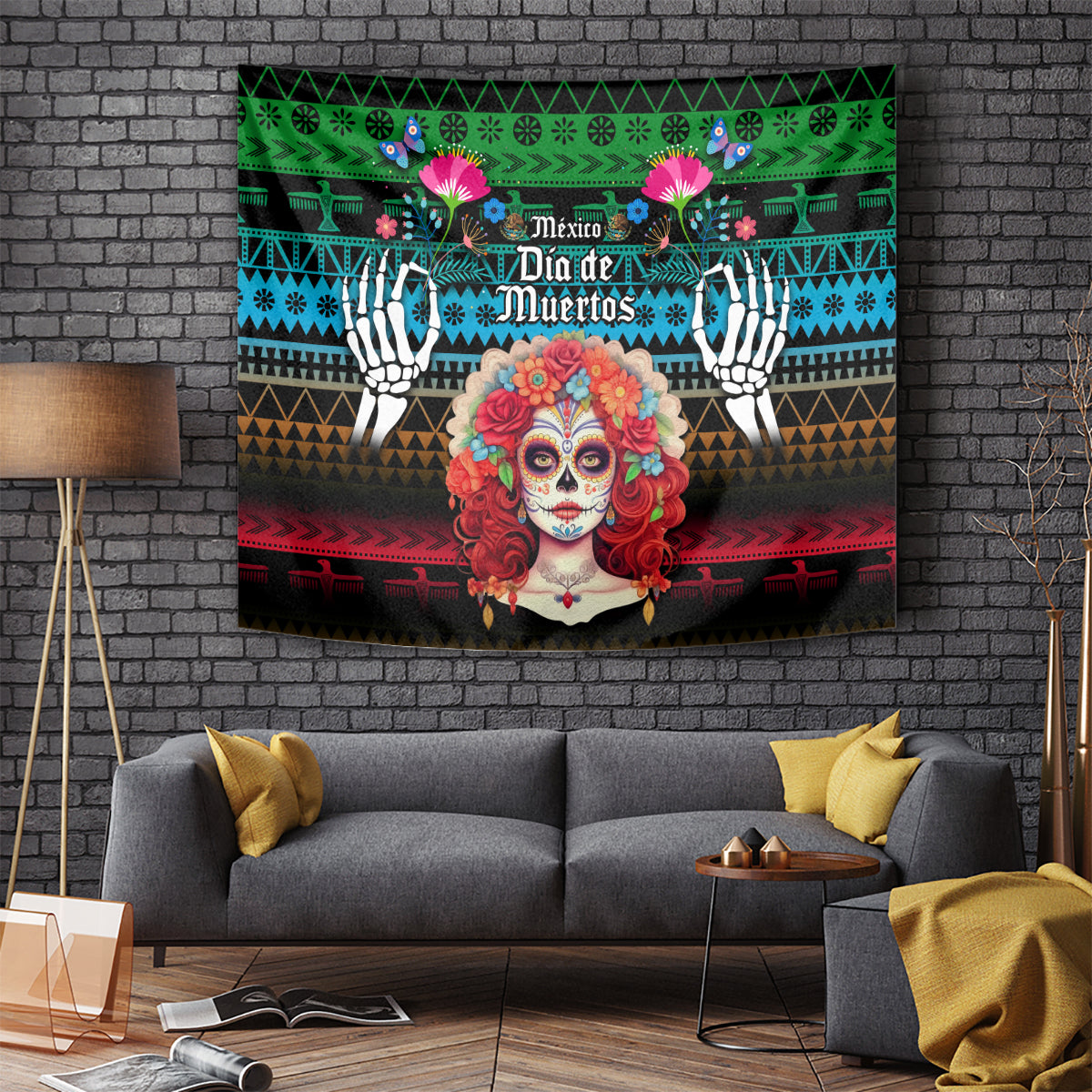 personalised-mexico-day-of-the-dead-tapestry-mexican-la-catrina-dia-de-los-muertos