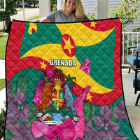 Grenada flag quilt, red yellow green stars, central coat of arms graphic