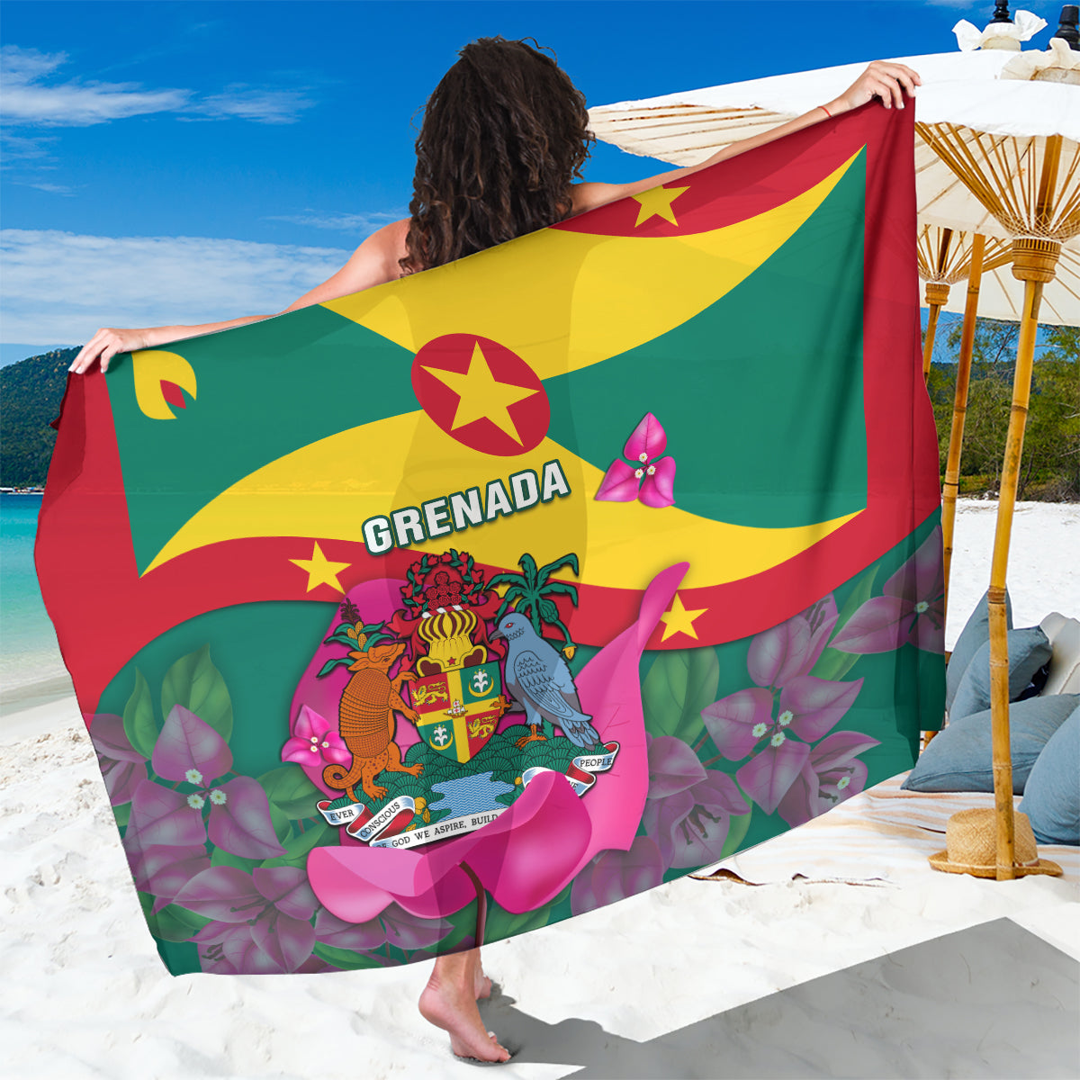 Grenada Independence Day Sarong Gwenad Bougainvillea Flowers - Wonder Print Shop