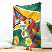 Guyana Republic Day blanket with Guyana flag design, scarlet macaw, flowers and tropical map
