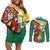 Guyana Republic Day Couples Matching Off Shoulder Short Dress and Long Sleeve Button Shirt Scarlet Macaw With Map Tropical Style