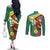 Guyana Republic Day Couples Matching Off The Shoulder Long Sleeve Dress and Long Sleeve Button Shirt Scarlet Macaw With Map Tropical Style